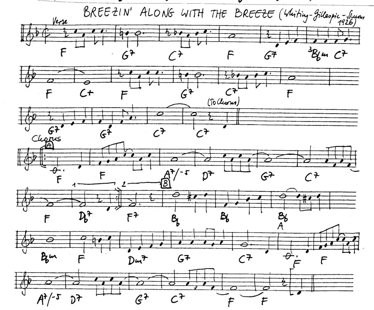 breezin' along with the breeze free jazz leadsheet - Courtesy of the Jungle Jazz Band